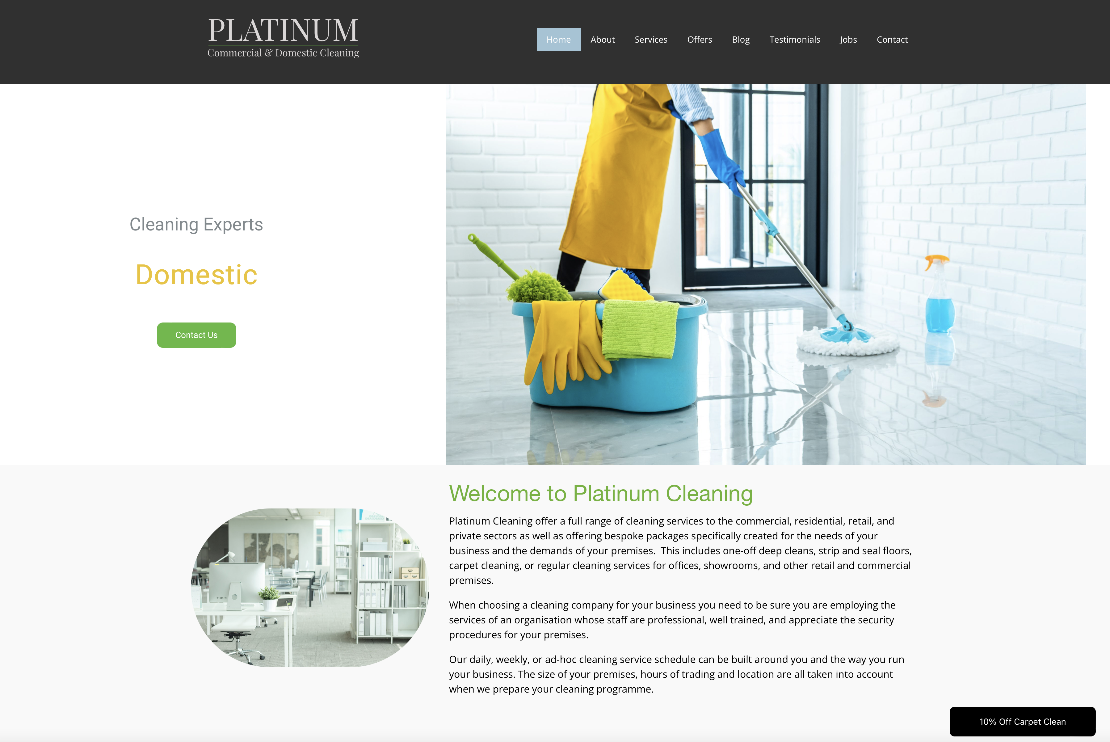 Platinum cleaning website painting pixels about page digital marketing campaign social media website redesign